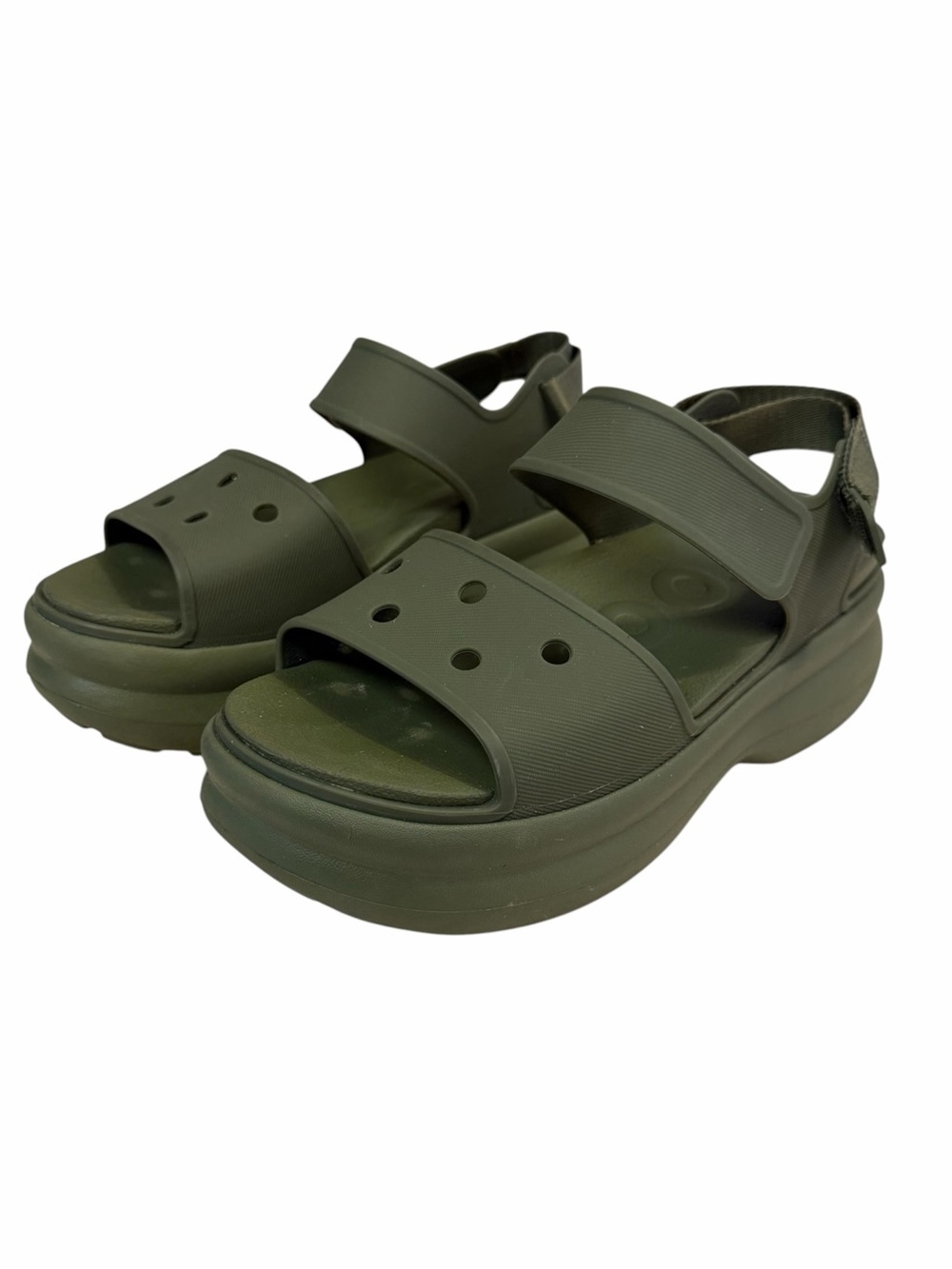 Crocs Womens Sz 9 Green Soho Y Strap Sandal Thick Platform Perforated Strap - Picture 2 of 11